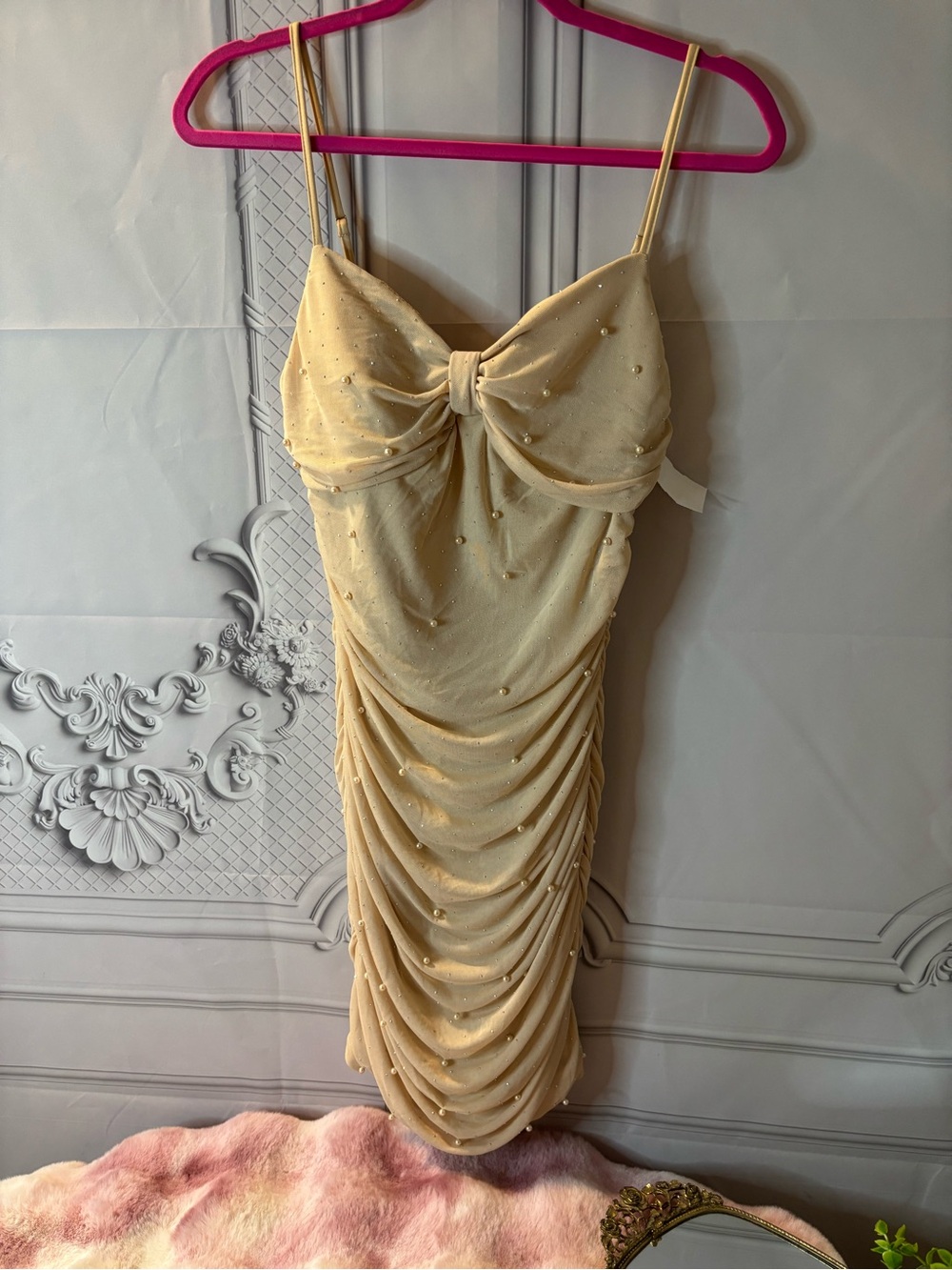 NWT PaperMoon Beaded Ruched Mini Dress – Size Large